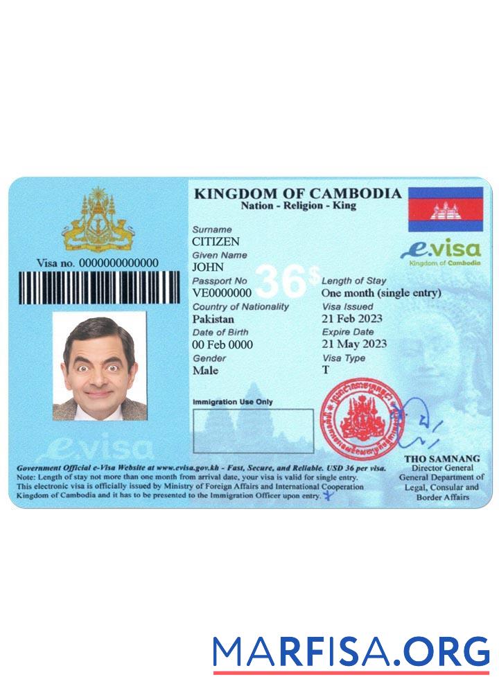 Printable Cambodia entry visa version 2 download for verification
